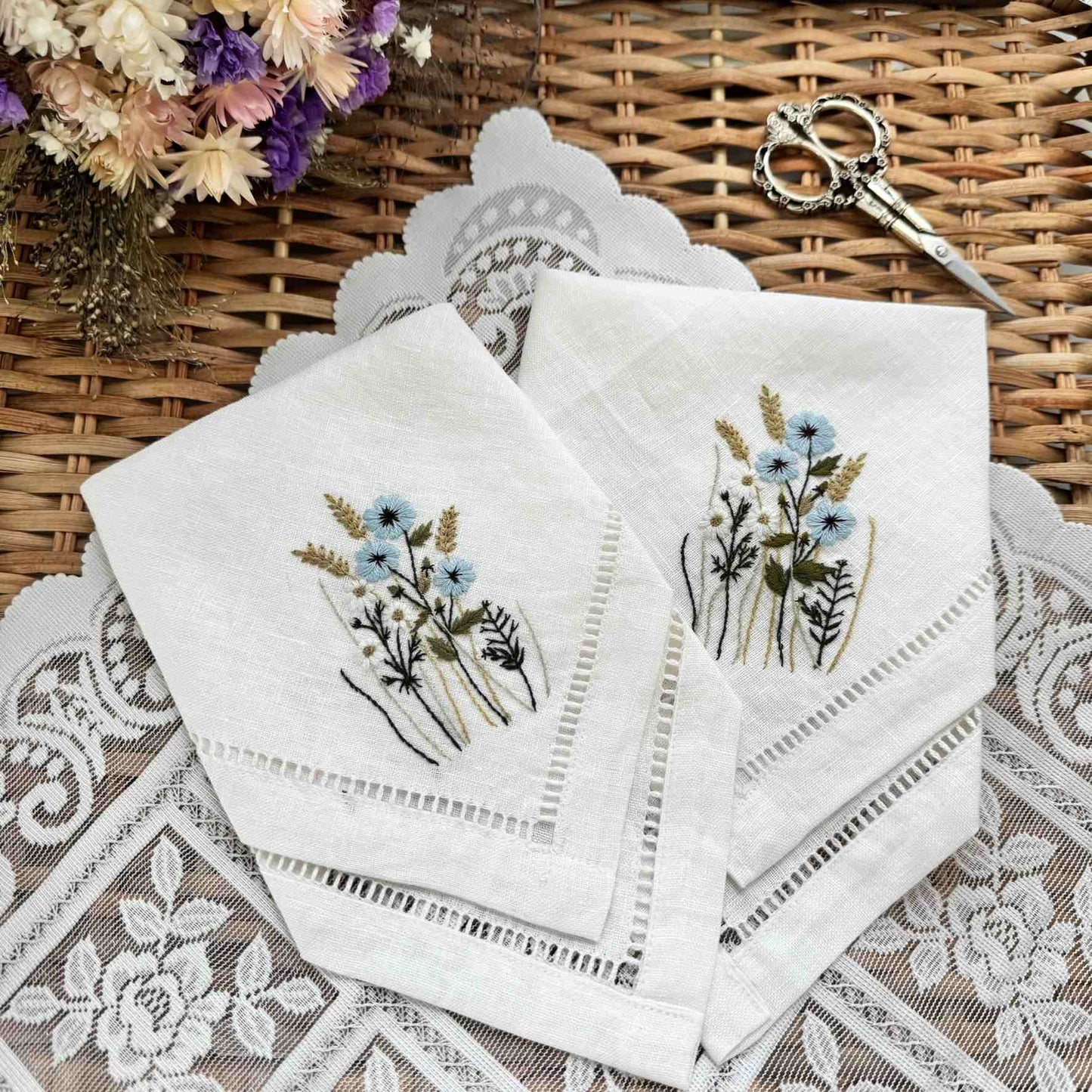 Blue Flax & Wheat Handkerchief
