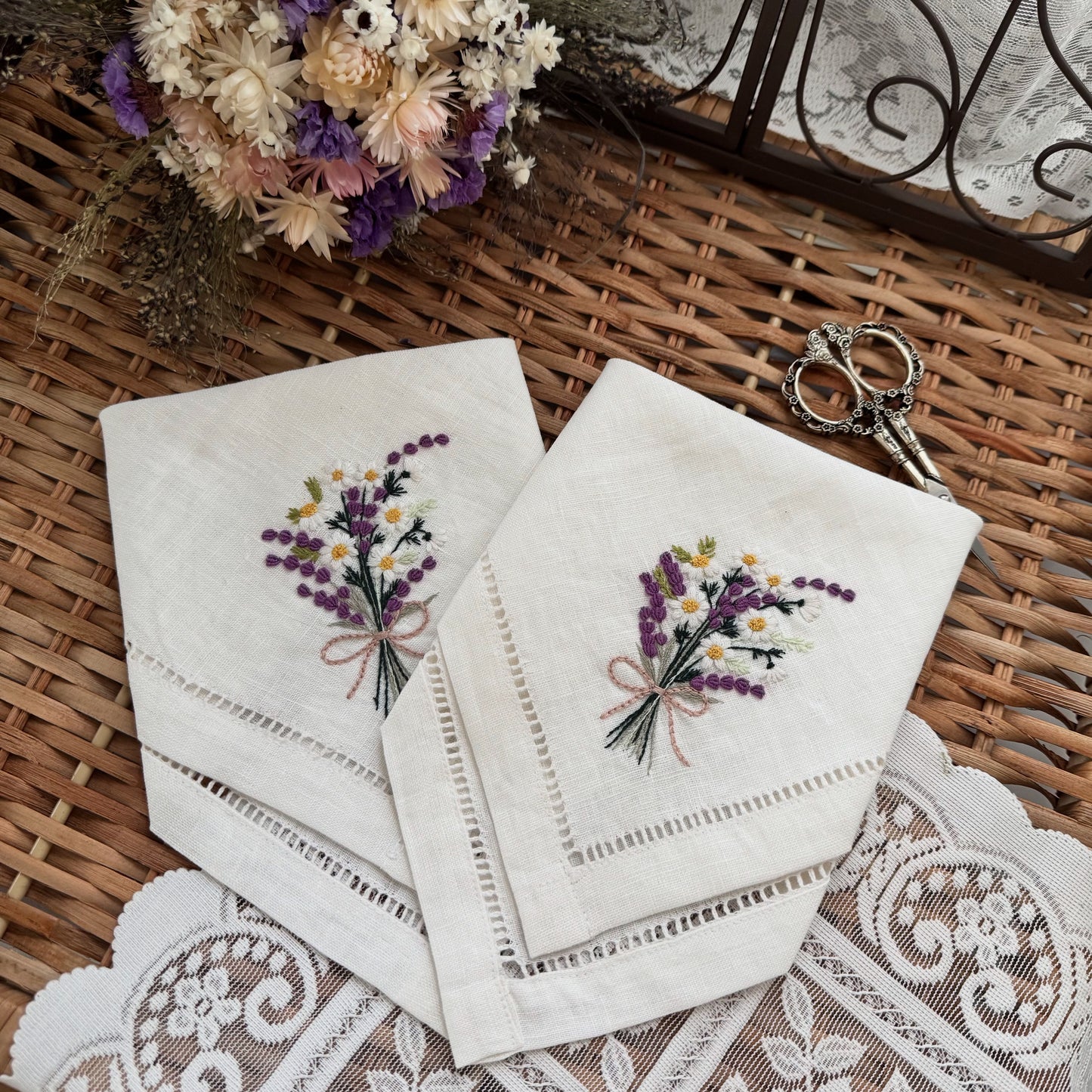 Lavender & Daisy Bouquet Handkerchief