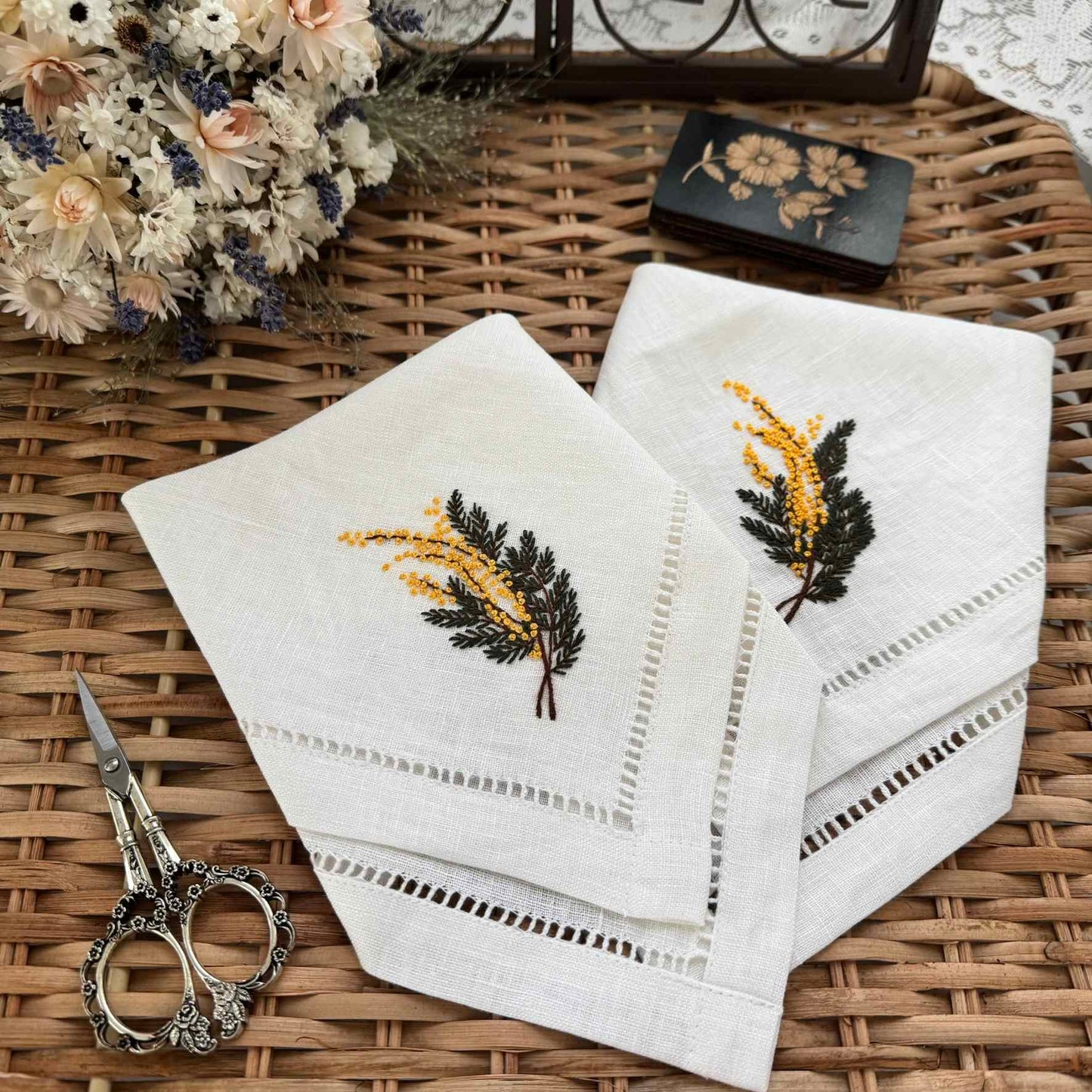 Mimosa Branch Handkerchief