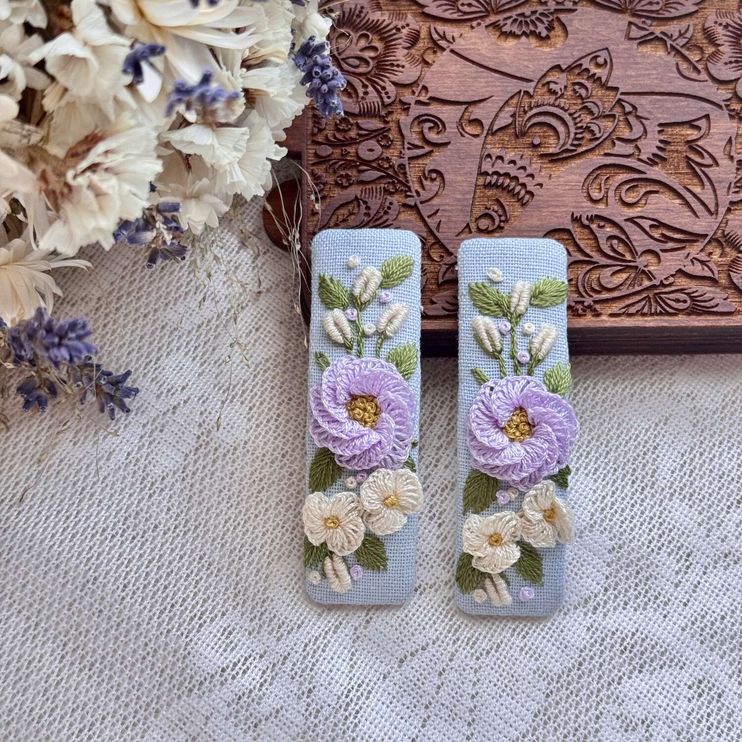 Purple rose bouquet hairpins