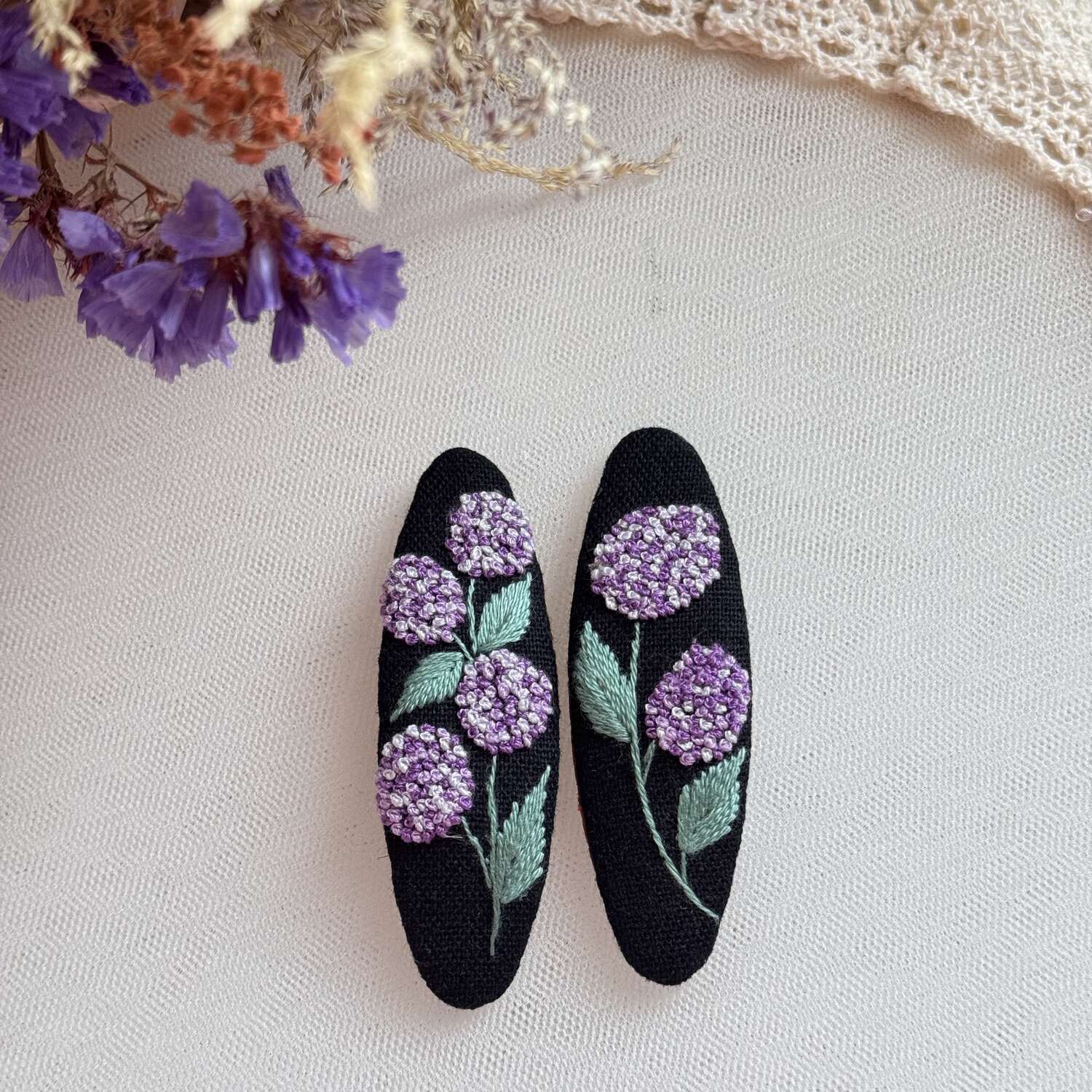Purple hydrangeas hairpins