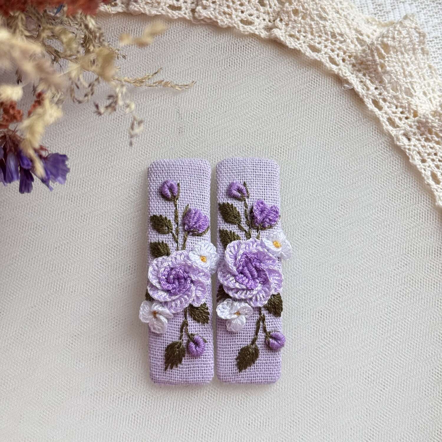 Lilac rose bouquet hairpins
