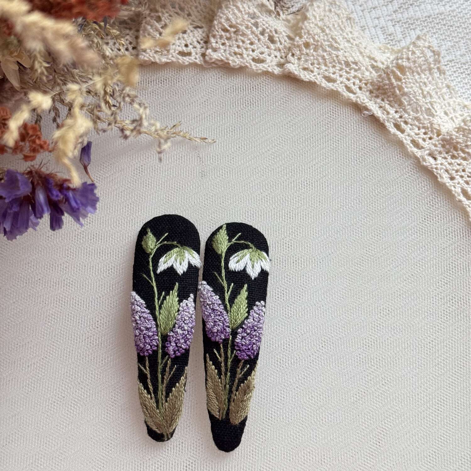 Twinflower and lilac hairpins