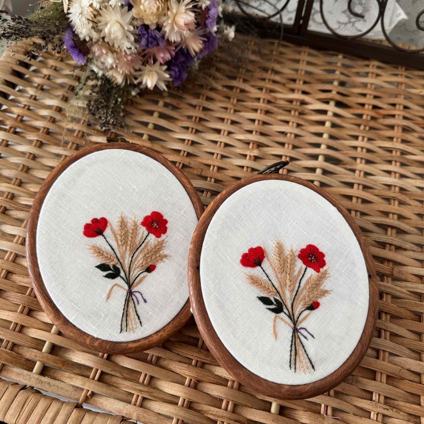 Red Poppy & Wheat Handkerchief